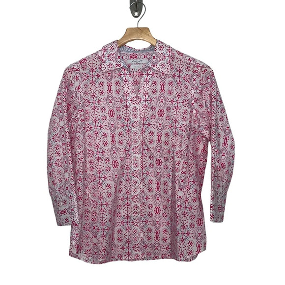 Foxcroft NYC Women's Non-Iron Stretch Pink Blue Shirt Size Medium - Picture 7 of 7